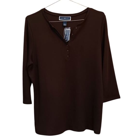 NEW KAREN SCOTT Soft Pullover Top Knit Tee XL V-Neck Staple Casual Stretch Brown - Picture 1 of 8